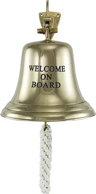 Produktbild von Maritime Glocke 'WELCOME ON BOARD' aus Messing 15cm Nautische Akzente Retro-Deko