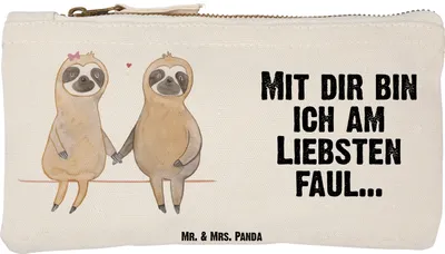 Produktbild von Mr. & Mrs. Panda Federtasche Faultier Pärchen Größe S Klein - Weiß - Geschenk, Federmappe, Kosmetiktasche, Kulturtasche, Gemeinsam, Lieblingstier, Liebe, Pouch, Schlamper