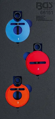 Three automotive alignment tools are arranged vertically on a dark gray textured background.
