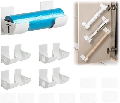 Obrázok produktu pre Samolepiaca nástenná lišta so 4 pármi pre kúpeľňu a kuchyňu, biela