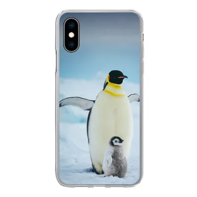 Produktbild von MuchoWow® Handyhülle Schutzhülle Hülle für iPhone X Kaiserpinguin mit Jungen Silikon Softcase Handy Hülle - Handyhülle