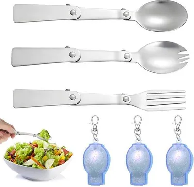 Produktbild von Unyqoos® Faltbares Besteckset aus Edelstahl 304 – tragbar, wiederverwendbar mit Aufbewahrungsbox, ideal für Camping, Picknick & Büro