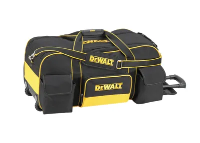 A black and yellow Dewalt trolley bag is shown against a white background.