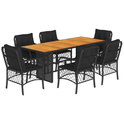 Produktbild von 7-tlg. Garten-Essgruppe mit Kissen Schwarz Poly Rattan