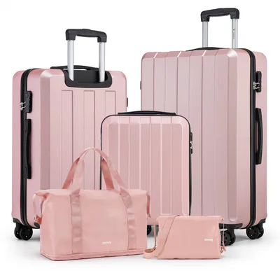 Immagine prodotto di Valigia rigida, set da 5 pezzi, colore nero, materiale ABS, 4 ruote, include valigia e beauty case