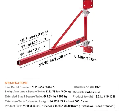 Produktbild von Elektrischer Windenstützarm, 180° schwenkbar, hohe Tragfähigkeit, 300-600kg
