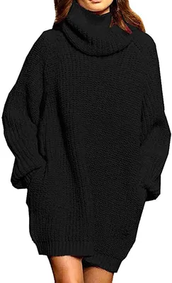 Produktbild von Damen Langarm Oversize Grobstrick Pulloverkleid mit Rollkragen  XL