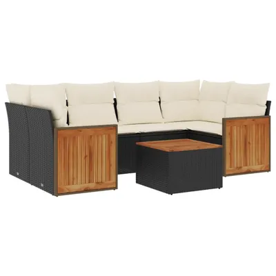 Produktbild von vidaXL 7-tlg. Garten-Sofagarnitur mit Kissen Schwarz Poly Rattan
