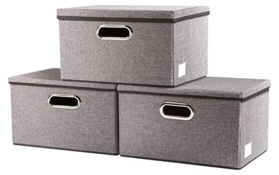 Obrázok produktu pre Sada 3 úložných boxov s vekom, 22x29x17 cm, sivá farba