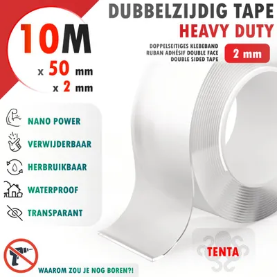 Productafbeelding van Dubbelzijdig Tape 10m x 50mm x 2mm  - TENTA Heavy Duty