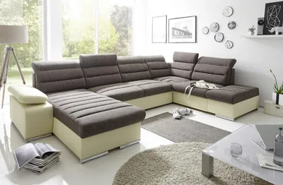 Produktbild von Couchgarnitur PASCARA U-Form mit Schlaffunktion-Creme /Ottomane Links
