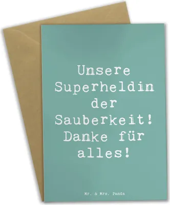 Produktbild von Mr. & Mrs. Panda Grußkarte Spruch Putzfrau Superheldin - Meeresbrise - Geschenk, Dankbarkeit, weihnachtskarten, Danke, Aufmerksamkeit, sagen, Bedanken, Geschenke