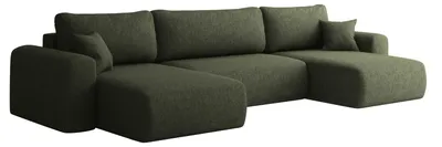 Zdjęcie produktu dla Sofa narożnik CAPRI U, z funkcją spania, do salonu, ciemnozielony