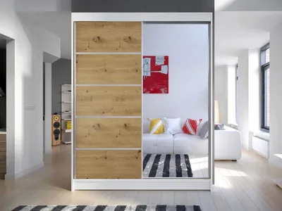 Obrázek produktu pro Šatní skříň se zrcadlem 150 cm PIRITU 3 - dub artisan / bílá