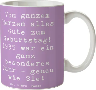 Produktbild von Mr. & Mrs. Panda Kaffeetasse Spruch 1935 Geburtstag - Lavendeltraum - Geschenk, Geburtstagsgeschenk, Alter, Geburtstagsjahr, Happy Birthday, Becher, Tasse, Kaffeebecher