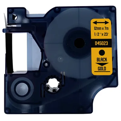 Produktbild von DULA Etikettenband - Kompatibel mit Dymo D1 45023 - 1 Stück - Schwarz auf gold - 12mm x 7m