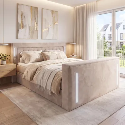 Produktbild von ELVORA DESIGNE Boxspringbett 160x200 cm CELESTE mit Bonellmatratze H3 & Topper, Bettkasten, Hellbraun