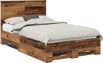 Image de vidaXL Cadre de lit avec tiroirs Vieux bois 120 x 190 cm Bois composite