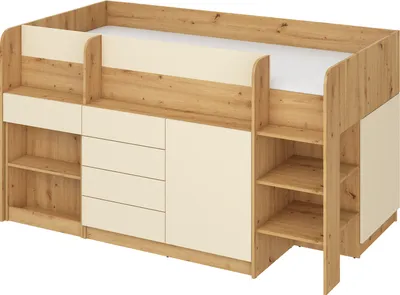 Obrázek produktu pro Postel s psacím stolem Smile R (pravá) Dětský nábytek Ložnicové sestavy Loftová postel Patrová postel Artisan Dub / Krémová
