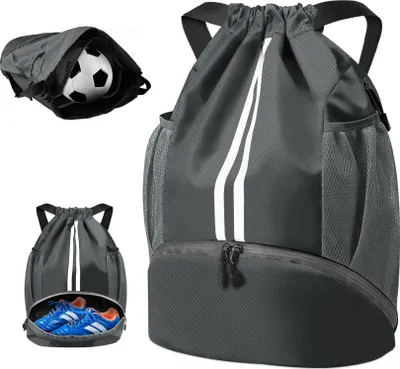 Produktbild von Sporttasche Rucksack Kordelzug Turnbeutel Fußballtasche 32x17x47cm Dunkelgrau
