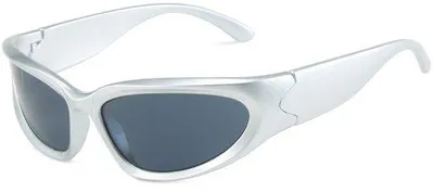 Zdjęcie produktu dla Okulary przeciwsłoneczne w stylu vintage – owalne okulary w stylu futurystycznym Y2K, okulary sportowe w kolorze srebrnym dla mężczyzn i kobiet, UV400