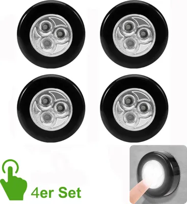 Produktbild von 4 Stück LED Schrankleuchte Touchlampe Selbstklebend Nachtlicht Batteriebetrieben Unterbauleuchte, Schwarz