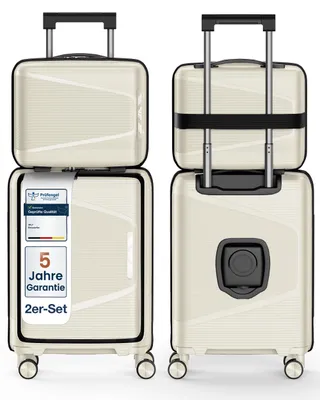 Produktbild von 4FLY Hartschalen Handgepäck Set 2-teilig – Kabinenkoffer (54x36x19cm) 30L und Kosmetikkoffer 18L mit TSA-Schloss, USB-C, Doppelrollen
