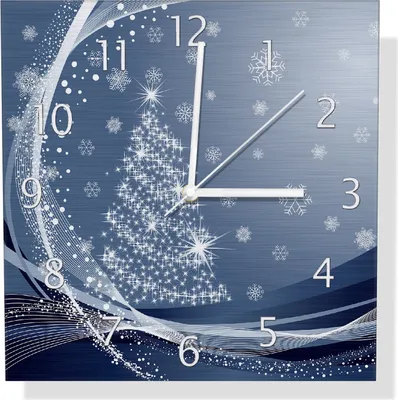 Produktbild von Wallario Design Wanduhr Glitzernder Tannenbaum mit Schneeflocken aus Aluverbund, Größe 30 x 30 cm