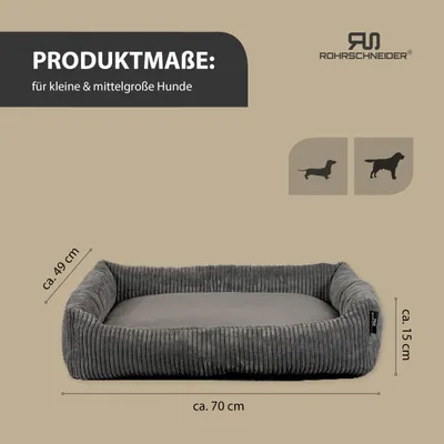 Produktbild von Rohrschneider Hundebett waschbar für kleine und mittelgroße Hunde mit Hundekissen Cord  inkl. Gassibeutel, Farbe:grau, Muster:Cordstoff breit