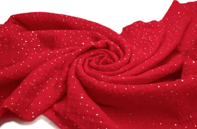 Obrázek produktu pro Bavlněná mušelínová tkanina se stříbrnými puntíky, dvojitá gáza, červená 50 x 130 cm