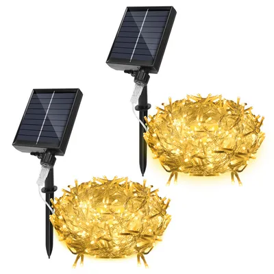 Obrázok produktu pre TolleTour 2x 15M 600LEDs solárne rozprávkové svetlá vonkajšie LED rozprávkové svetlá LED svetelná opona vianočné svetlá IP44 vodotesné teplá biela