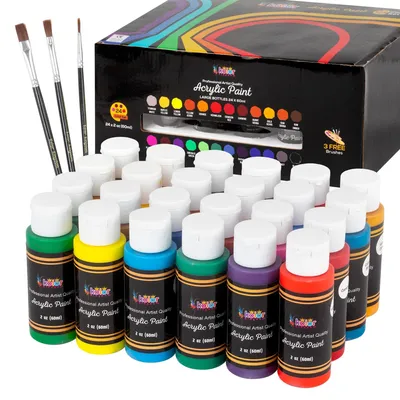 Immagine prodotto di Set di 24 colori di vernici acriliche con 3 pennelli, ideale per progetti creativi