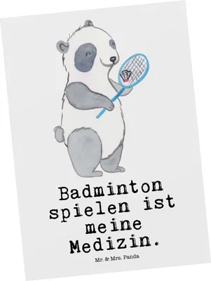 Produktbild von Mr. & Mrs. Panda Grußkarte Panda Badminton  - Weiß - Geschenk, Ansichtskarten, Postkarte, bildkarte, Postkarten, Ansichtskarte, spielen
