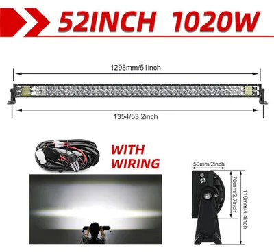 Immagine prodotto di Barra illuminante a LED per auto e camion - 52 pollici - con cavo - 110.000 lumen