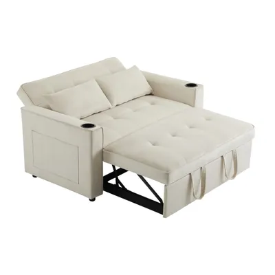 Produktbild von 3-in-1 Multifunktionales Schlafsofa mit Getränkehaltern, Samtklappsofa mit Seitentaschen und verstellbarer Rückenlehne (105°/140°/180°) ,Beige