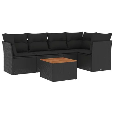 Produktbild von vidaXL 6-tlg. Garten-Sofagarnitur mit Kissen Schwarz Poly Rattan