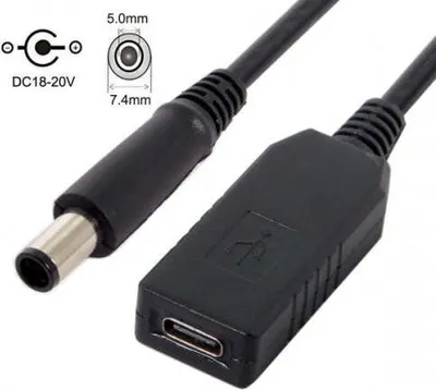 Produktbild von SYSTEM-S USB 3.1 Kabel 23cm Typ C Buchse zu DC 20V 7,4 x 5,0 mm Stecker Ladekabel