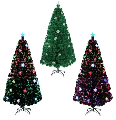 Immagine prodotto di ALBERO DI NATALE ARTIFICIALE LILIIN, 150 cm, con luci LED e fibra ottica, decorato con fiocchi di neve, con 120 punte, 12 LED, verde, in PVC, con supporto in metallo