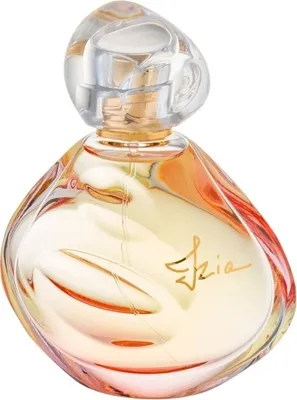 A perfume bottle with a unique, abstract shape and a clear cap.