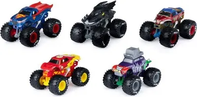 Image de Véhicules Die-Cast DC Comics Monster Jam 1:64, Pack de 5, Batman, Superman, Joker, Wonder Woman, Flash