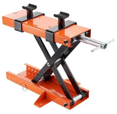 Zdjęcie produktu dla Podnośnik motocyklowy, udźwig 500 kg, zakres podnoszenia 9,5-40 cm, solidna konstrukcja stalowa, antypoślizgowe siedzisko, zdejmowana ręczna korba