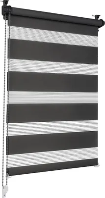 Produktbild von Sonello Doppelrollo Klemmfix ohne Bohren Duo Rollo Klemmrollo Sonnenschutzrollo Fensterrollo für Fenster & Türen Zebrarollo Seitenzugrollo 130cm x 70 cm Schwarz