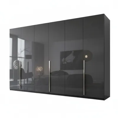 Produktbild von Kleiderschrank Prince 6‑türig Anthrazit Hochglanz Griffe in Chrom-Farben (Spar-Set) Maße ca.: Breite: 300cm / Tiefe: 62cm / Höhe: 218cm