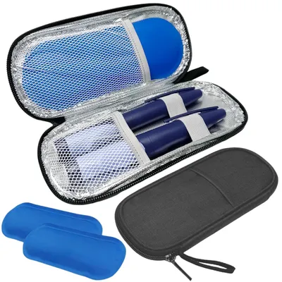 Insulin-Kühltasche für Reisen, 2 Kühlakkus, 20,5x9,5x2,5 cm, blau