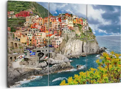 Produktbild von Bild auf Leinwand - Leinwandbild - Italien küste felsen landschaft - 105x70cm - Wand Bild - Wanddeko - Leinwanddruck - Bilder - Kunstdruck - Leinwand bilder - Wandkunst - CE105x70-2710