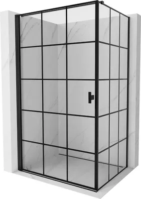 Produktbild von Mexen Mist-B Duschkabine links öffnend, 70 x 85 cm, schwarzes Gitter, schwarz - 8A2T-070-085-70-77-L