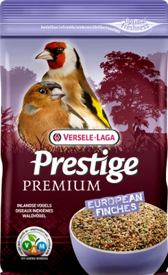 A bag of birdseed with two finches depicted on the front.