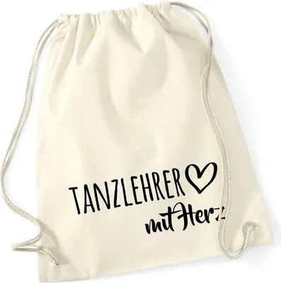 Produktbild von Huuraa Turnbeutel Tanzlehrer mit Herz 12 Liter Natural Baumwolle Rucksack Geschenkidee