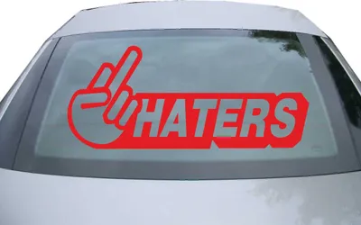 Produktbild von Indigos UG - Aufkleber Heckscheibe & Motorklappe DE2119 - rot - 600x257 mm - Haters - Auto Scheiben Fenster Heckklappe Tuning Racing JDM - Die cut