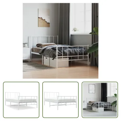 Produktbild von The Living Store Bettgestell mit Kopf- und Fußteil Metall Weiß 107x203 cm